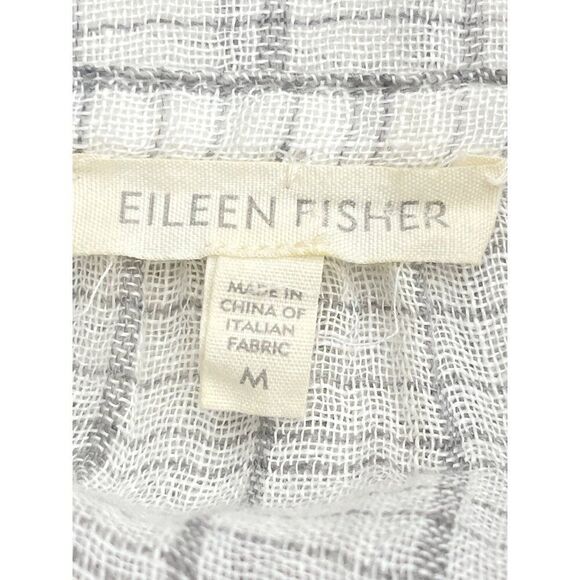 Eileen Fisher Women 100% Linen Striped Keyhole Neckline Blouse Size M - Picture 10 of 10